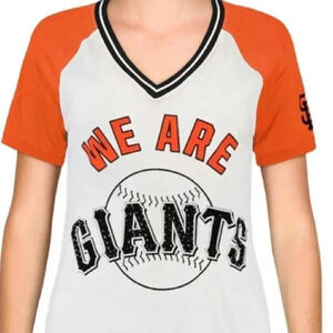 PINK Victoria's Secret White and Orange 'We Are Giants' Baseball Tee